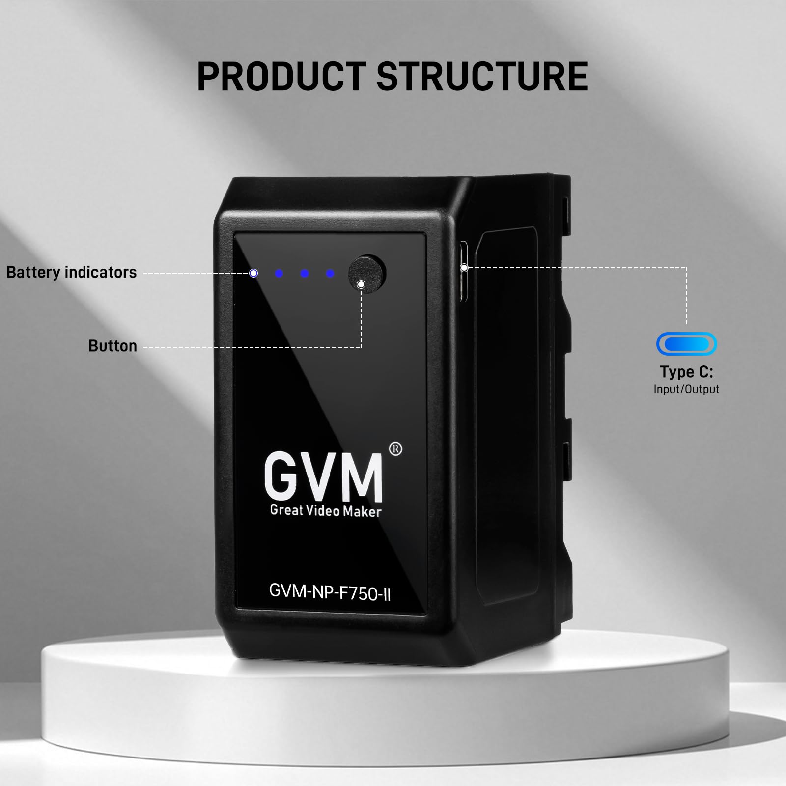 GVM - Confezione da 2 batterie di ricambio NP F750 con cavi USB C ricaricabili e caricabatterie da viaggio, compatibili con NP-F975, NP-F960, NP-F950, NP-F930, NP-F770, NP-F750, NP-F550 e DCR, DSR