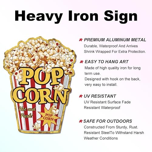 Miniatura 2 de SUPERDANT Letrero de metal con diseño de palomitas de maíz, letrero de lata vintage para restaurantes, cafeterías, bares, pub, cocina, cine, cine,