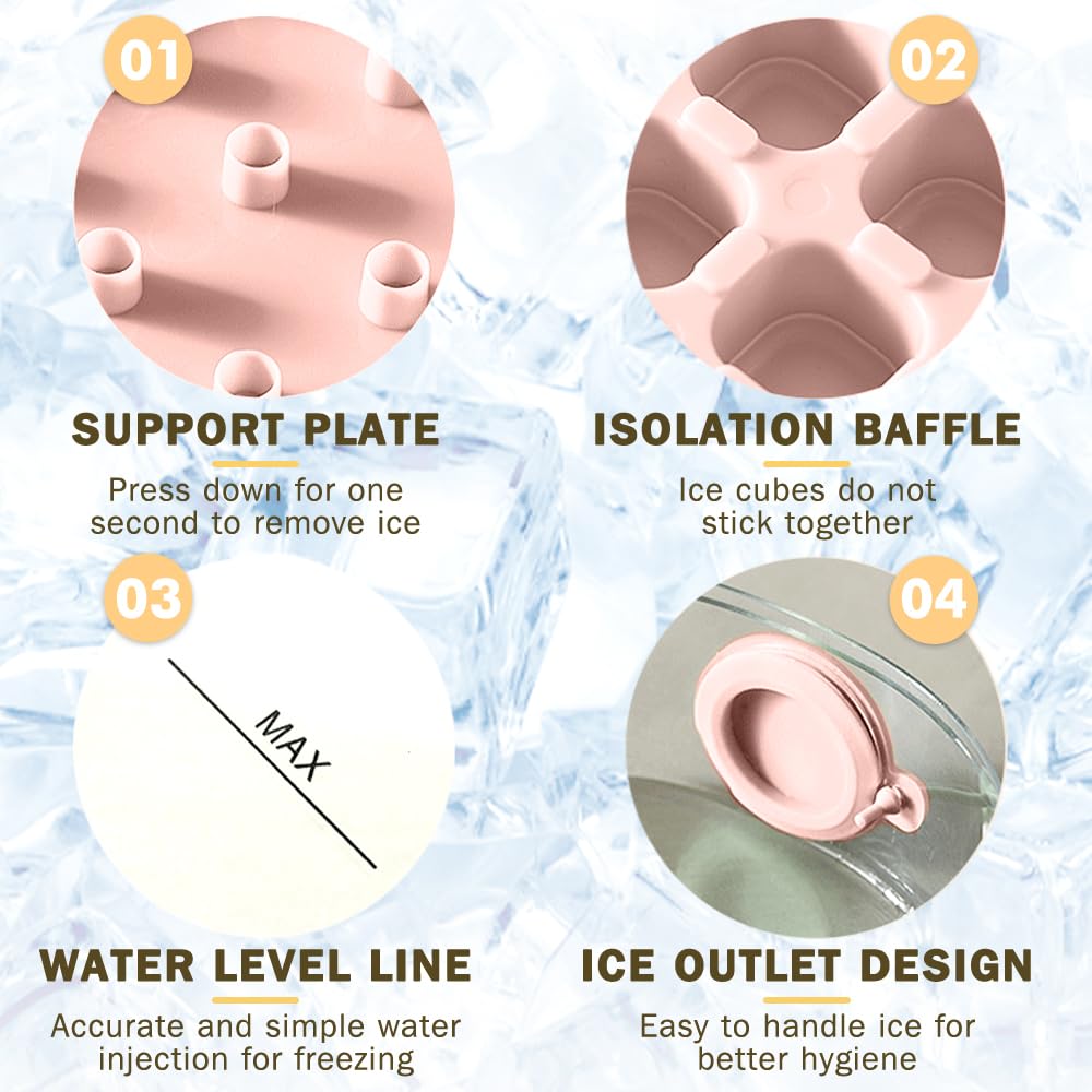 Vassoio Per Cubetti Di Ghiaccio Con Coperchio Ermetico, Stampo In Silicone Senza BPA, Rilascio Rapido 18 Cubi, Rosa - 3