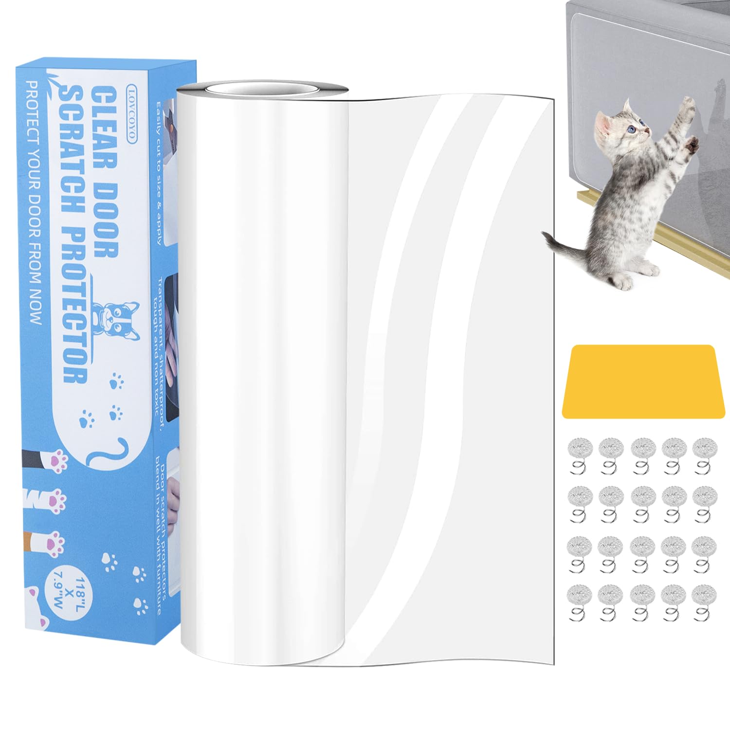 Lovcoyo Protezione Graffi Gatto, 20X500CM Protezione antigraffio per gatt, Divano Gatti Graffi Protezioni per Mobili per Divani, PVC Anti-Graffio Protector, Protezione per Divano Porta e mobilia