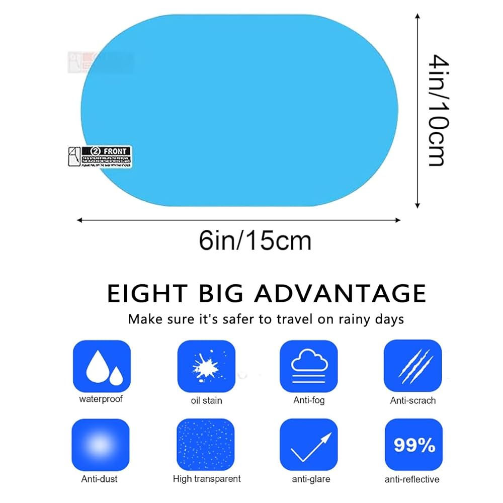 Universal Car Accessories Rearview Mirror Waterproof Anti-Fog Anti-Rain Anti-Water Protection Film Sticker For Car. (4Square+4Oval