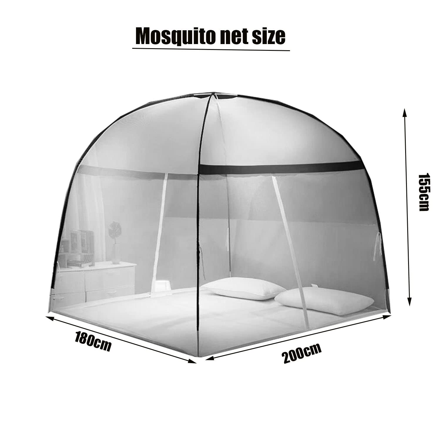 Zanzariera pop-up, installazione in 5 secondi, facile da installare e pulire, con fondo, adatta per letto e campeggio, design portatile pieghevole(Size:180x200x150)