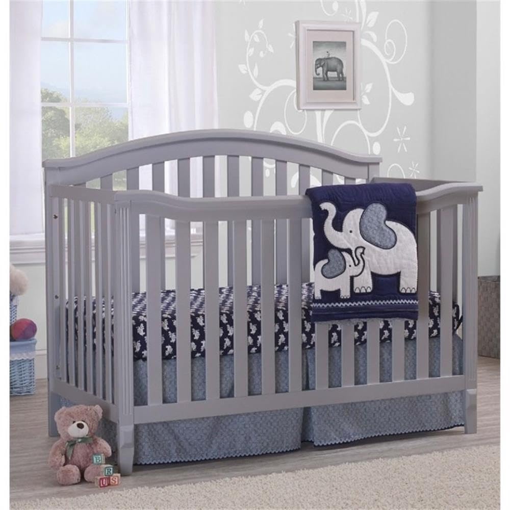 Pemberly Row Modern/Contemporary Wood 4-in-1 Crib in Gray Finish