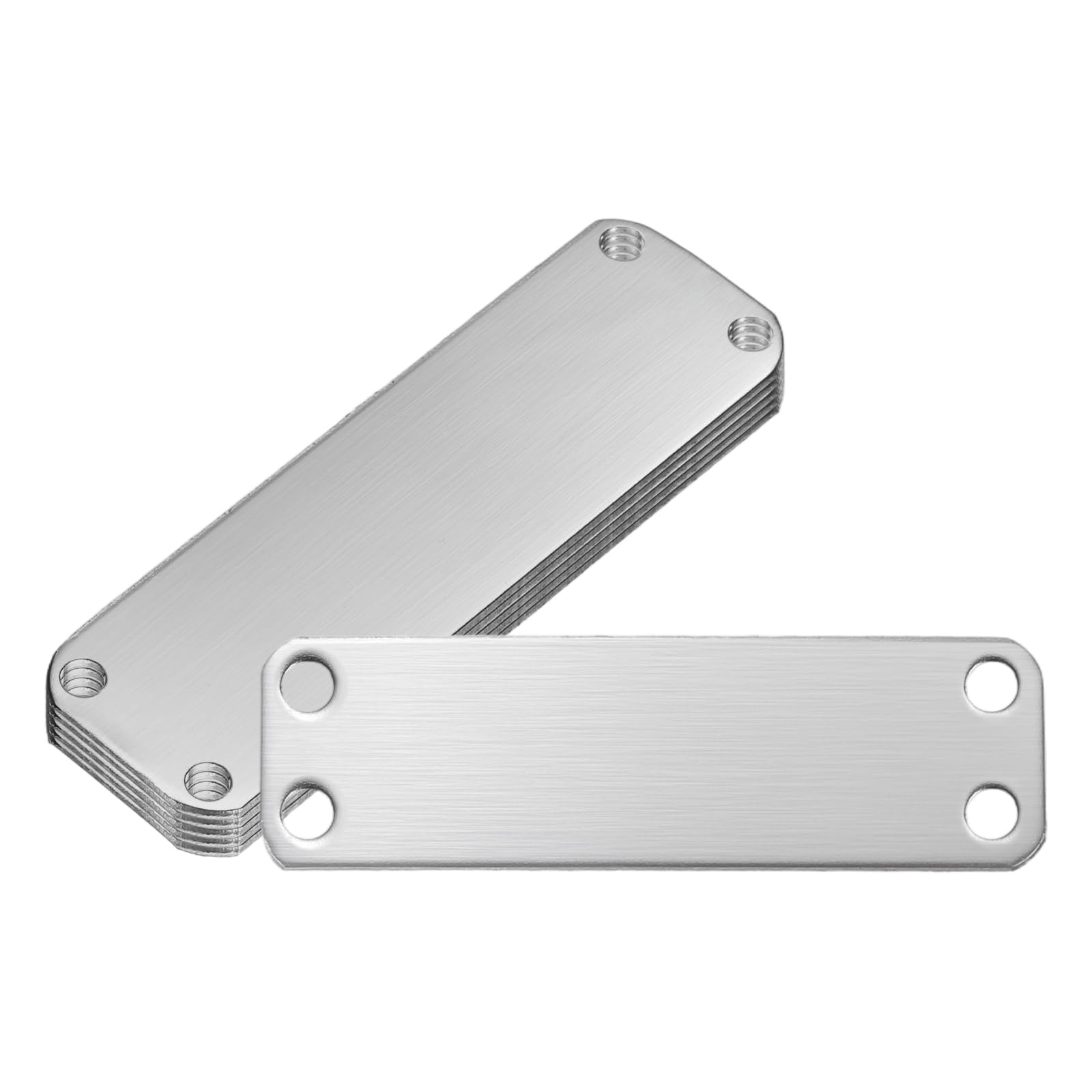 PATIKIL 6Pcs Blank Name Plates, 2.8 x 1.4" Rectangle 304 Stainless Steel Brushed Engraved Plate Custom Laser Engraving Blank with Holes for Personalized Nameplate Home Office DIY, Silver