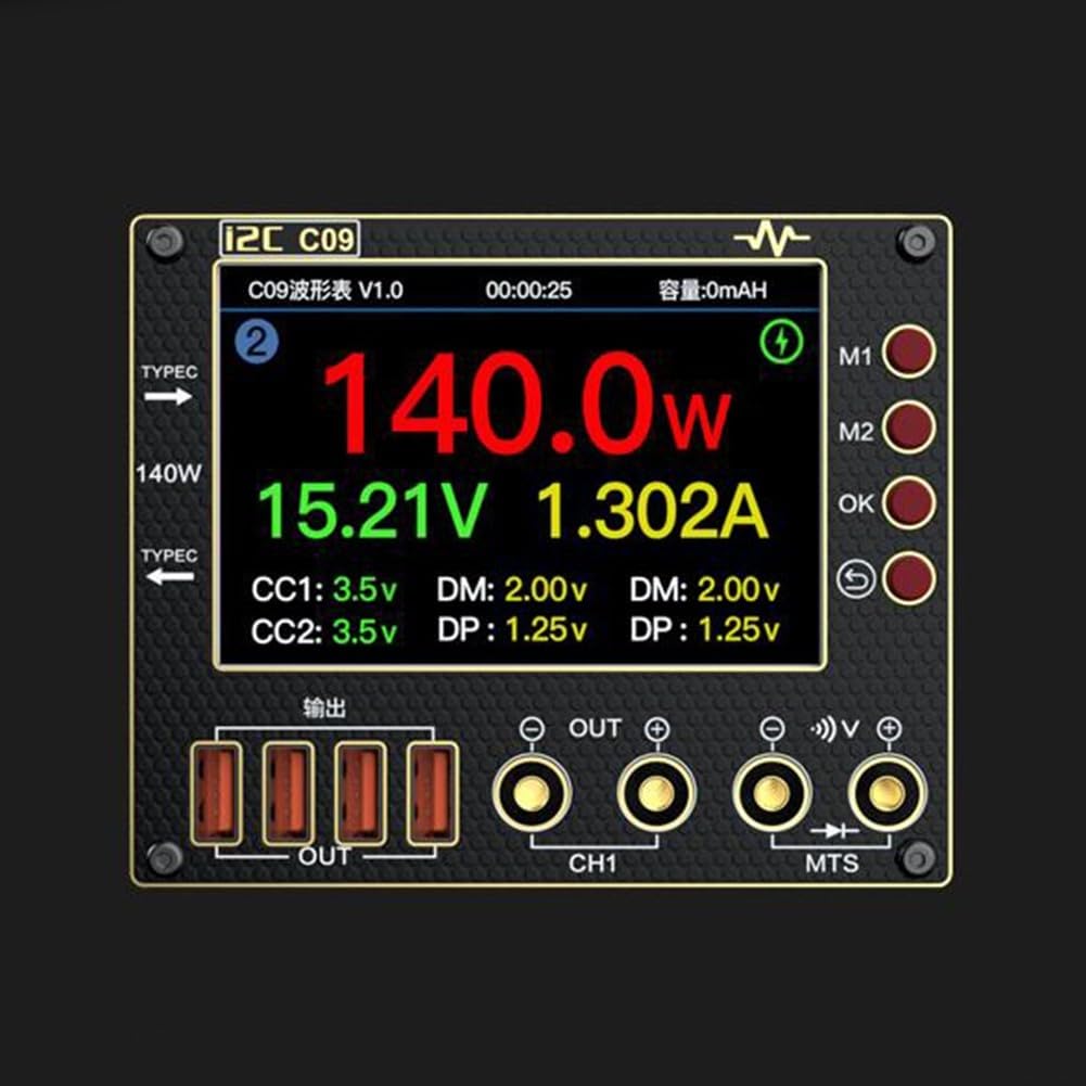 C09 I2C Wellenform-Messgerät, 0-40V 2-Kanal, 4" IPS-Display, Protokollanalyse Für Elektronik-Reparatur, Schwarz(set 2)