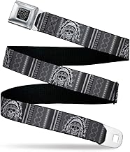 Buckle-Down Men's Seatbelt Belt Native American Kids, Skull CiU Black/Grays/White, 1.0" Wide-20-36 Inches