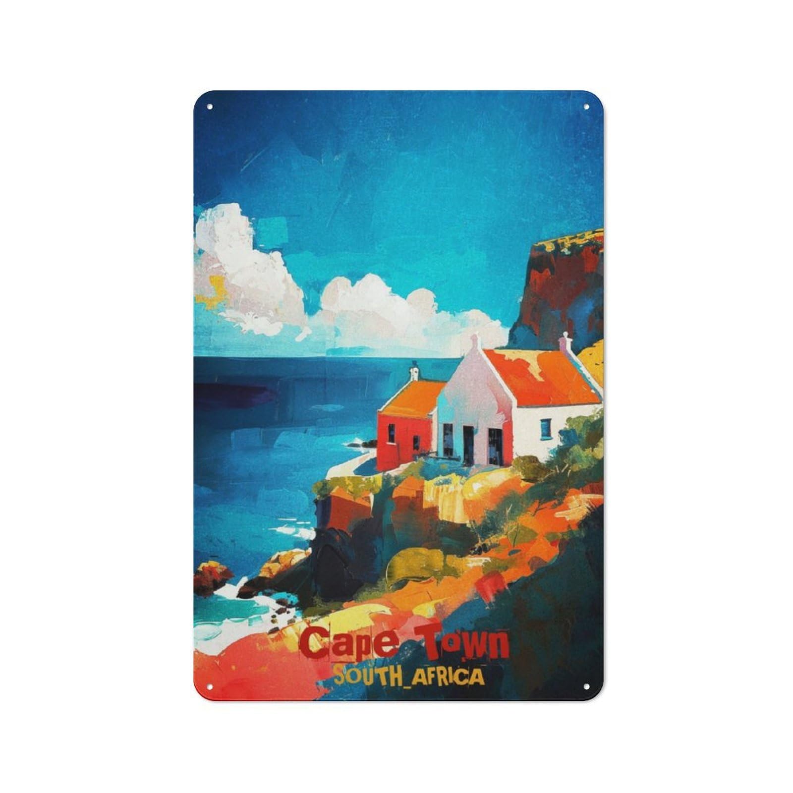 Junmoney Cape Town Art Vintage Tin Sign 30X20cm With For Guest Room Or Hallway, Suited To Wall Displays In Guest Rooms And Hallways