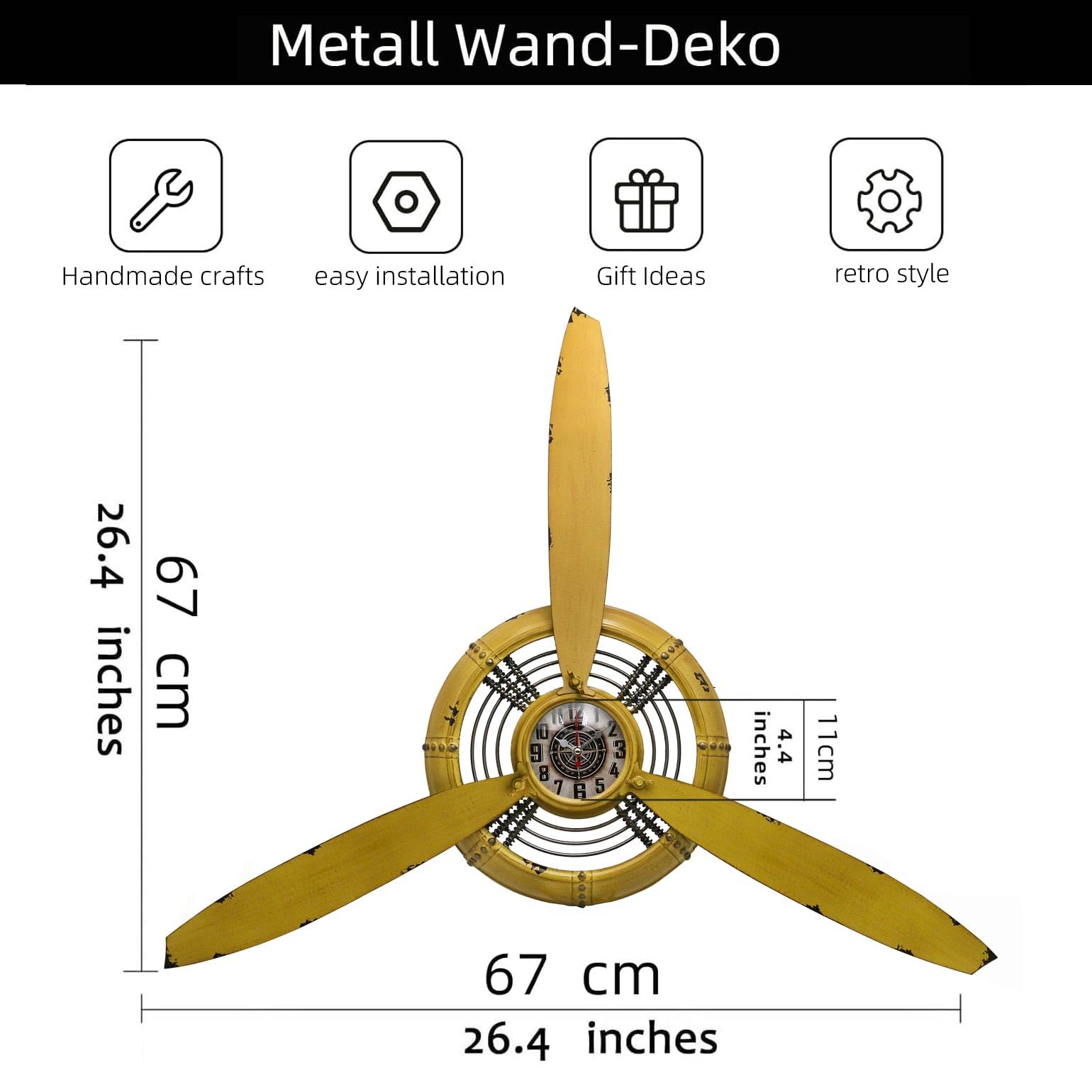 YOUKI Vintage Airplane Decor,Airplane Propeller Wall Decor Aviation Gifts,Aviation Wall Clock,Wall Sculptures Battery Operated