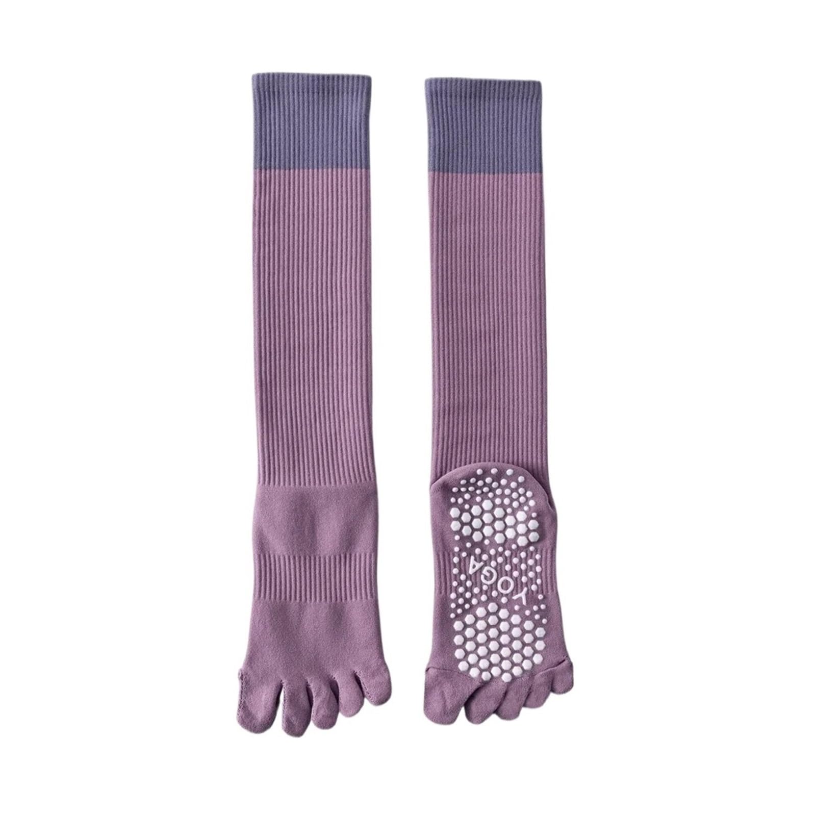 ZYAGH Long Yoga Socks 3 Pairs Women Compression Socks With Grip Non-slip Long Sports Toe Socks Calf Yoga Pilates Five Finger Socks For Yoga(3 pairs purple)
