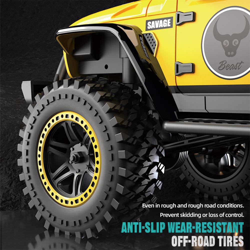 Samochód wspinaczkowy RC Crawler 1/20, zdalnie sterowany model ciężarówki 4WD Off-Road All Terrain, samochód wspinaczkowy terenowy, silnik bezszczotkowy 2,4 GHz, SG206MAX, 3 baterie (żółty)