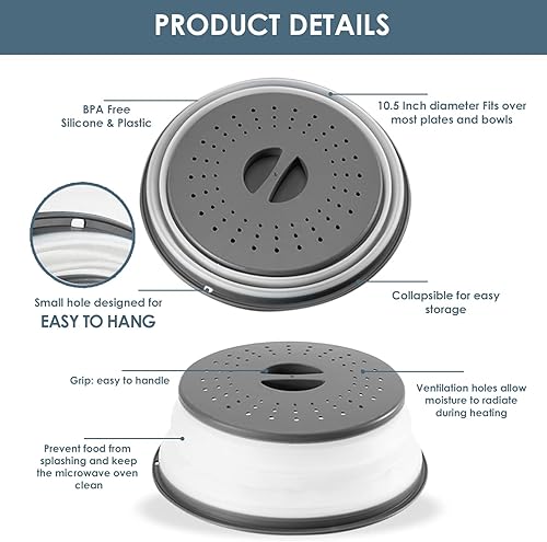 Miniatura 2 de Paquete de 2 cubiertas plegables multicolor para placa de horno de microondas para alimentos, protector plegable ventilado a prueba de salpicaduras,