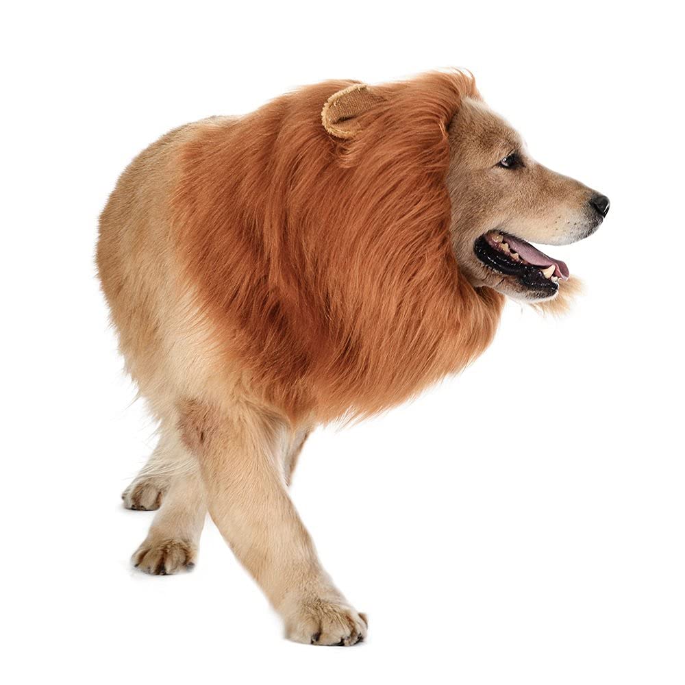 SIQI Dog Lion Mane - Realistic & Funny Lion Mane for Dogs - Complementary Lion Mane for Dog Costumes - Lion Wig for Medium to Large Sized Dogs Lion Mane Wig for Dogs