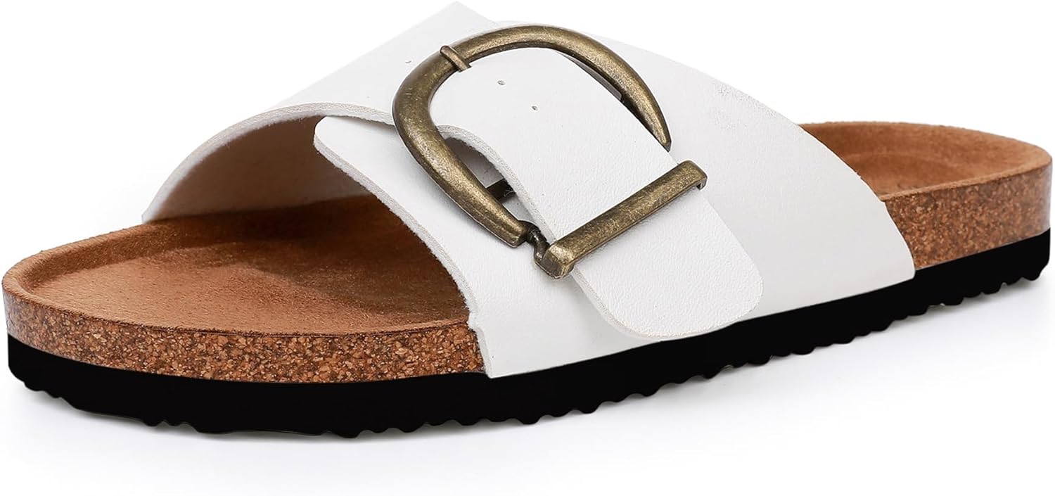 Women's Sandals Comfort Slides with Adjustable Buckle,Cork Footbed Sandals,Outdoor Beach Sandals