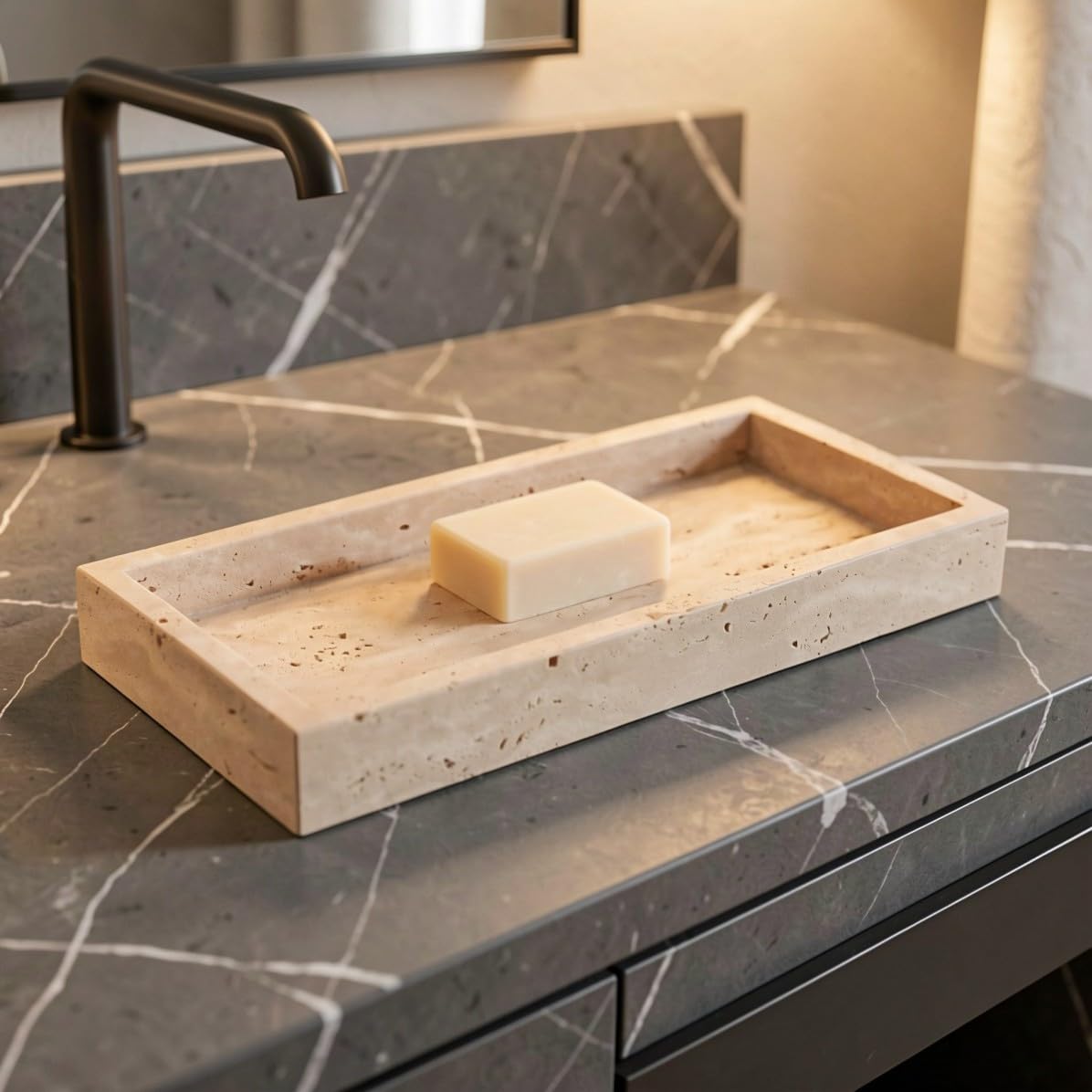 Alipis Bandeja Rectangular de Mármol Natural para Baño, 9, 8x4, 7 Pulgadas