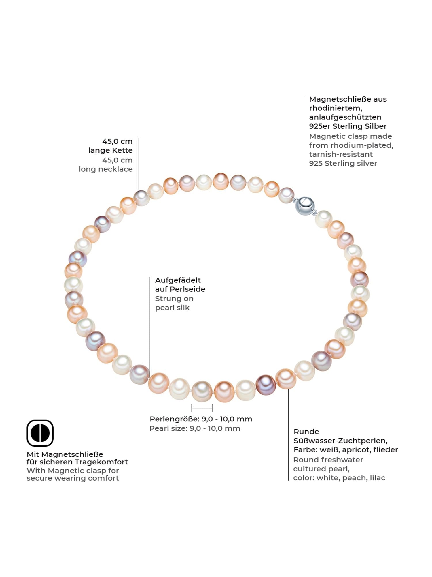 Valero Pearls Collar para Mujer Plata de ley 925 Perlas de agua dulce de cultivo