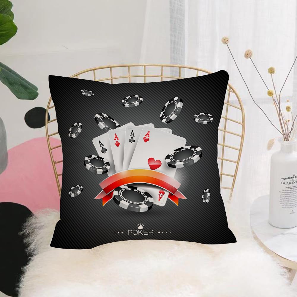 HYOSXW Cushion Cover,Throw Pillow Case Home Decorative for Living Room Bedroom Sofa Chair 16X16 Inch,Poker Tournament Decorations,Artistic Display Spread Chips with Poker Cards Lif,Pillowcase 40X40cm