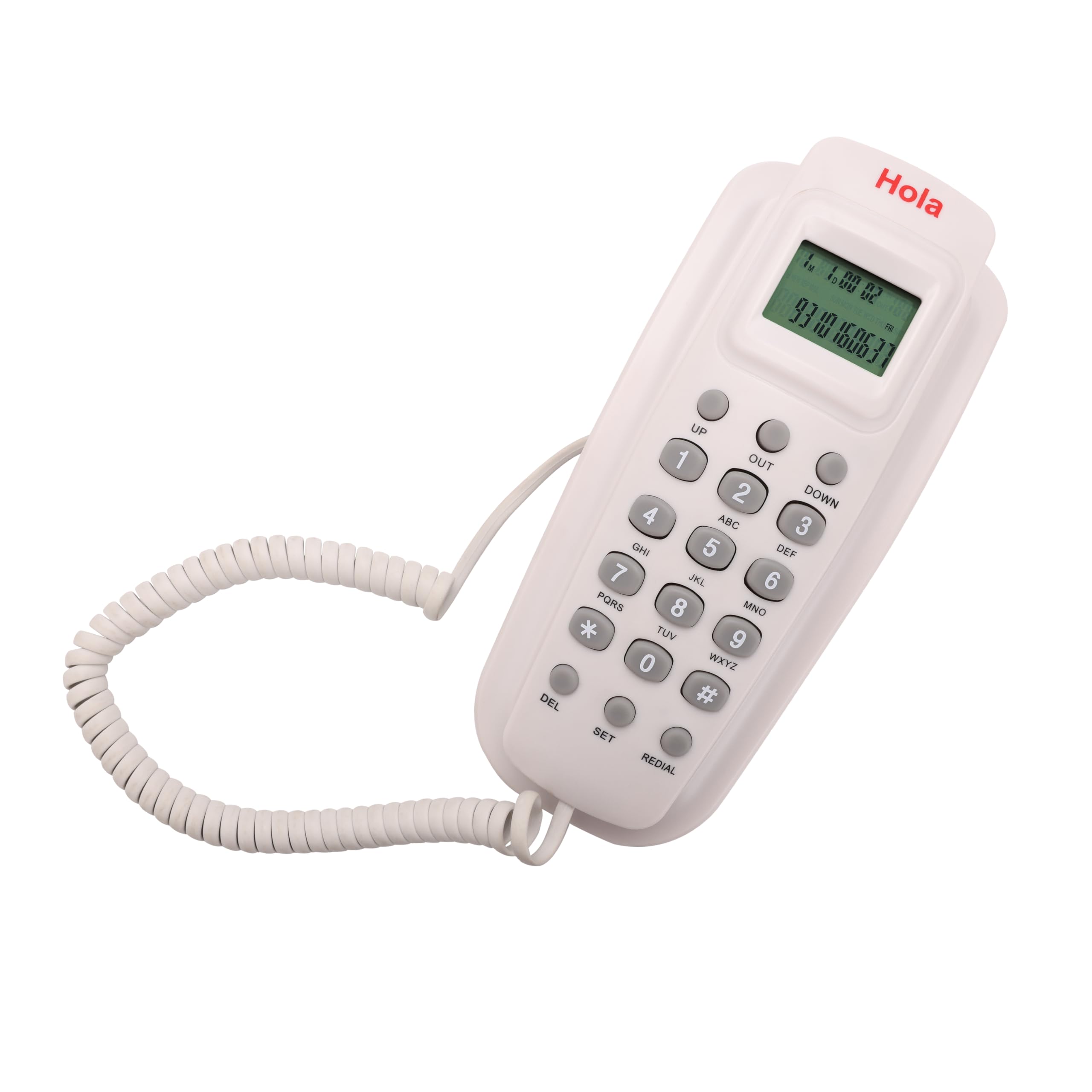 Hola TF 620 Slim Corded Telephone, LCD Display, Caller ID, Wall/Desk Mount, White
