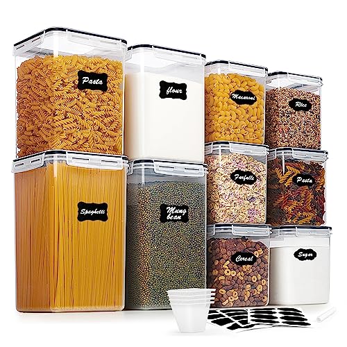 Vtopmart 10 PCS Flour and Sugar Storage Container, Large Airtight Food Canisters with Lids for Kitchen, Pantry Organization, BPA Free, Black