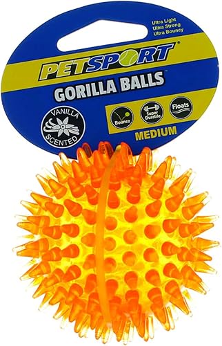 PetSport - Juguete flotante para perro de 2.8 pulgadas Gorilla Spiky Ball - Mediano Goma TPR súper duradera perfumada de vainilla Ultra ligero,