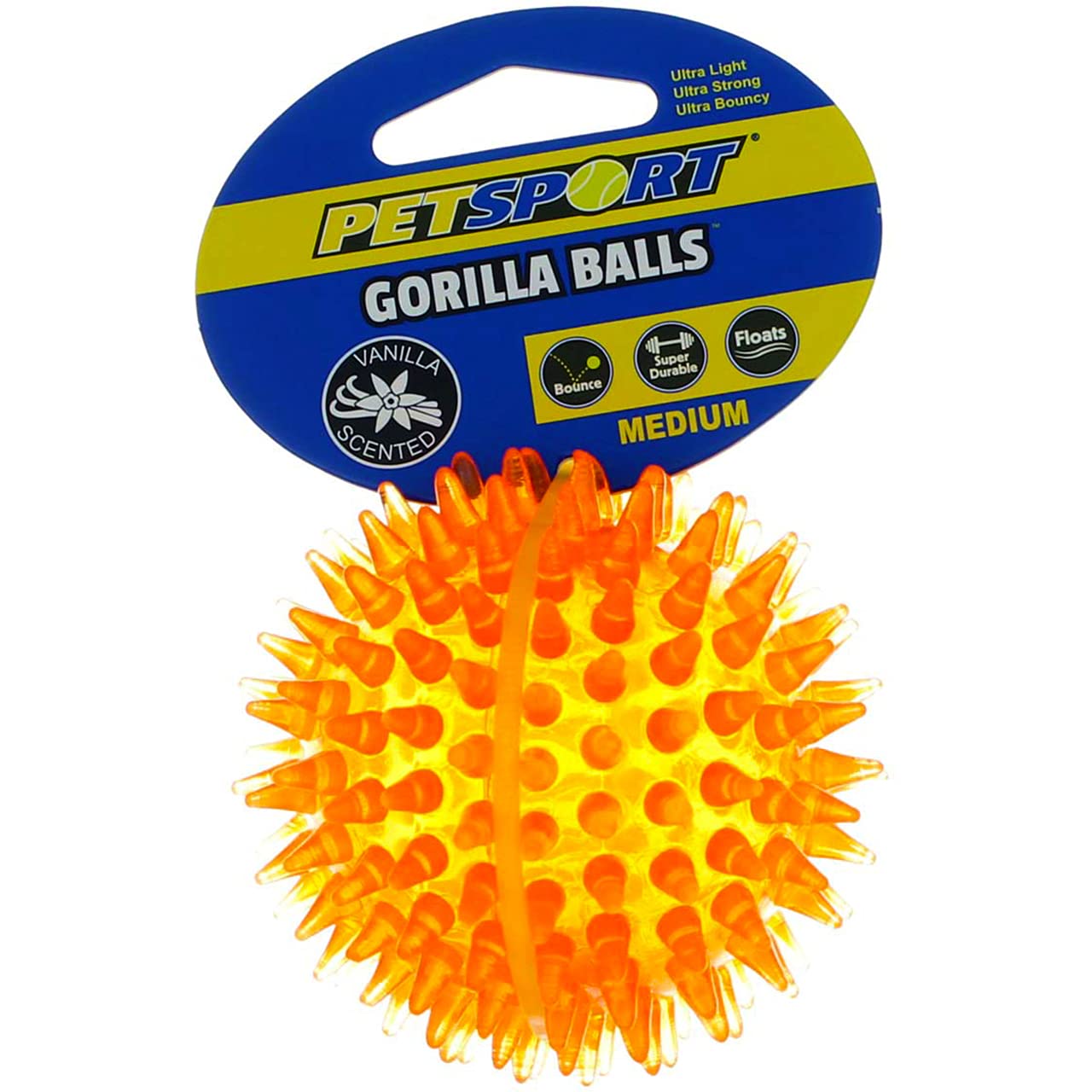 PetSport 2.8" Gorilla Spiky Ball Floating Dog Toy - Medium | Vanilla Scented Super Durable TPR Rubber | Ultra Light, Strong & Bouncy | Play Fetch with Your Pet, Colors Will Vary