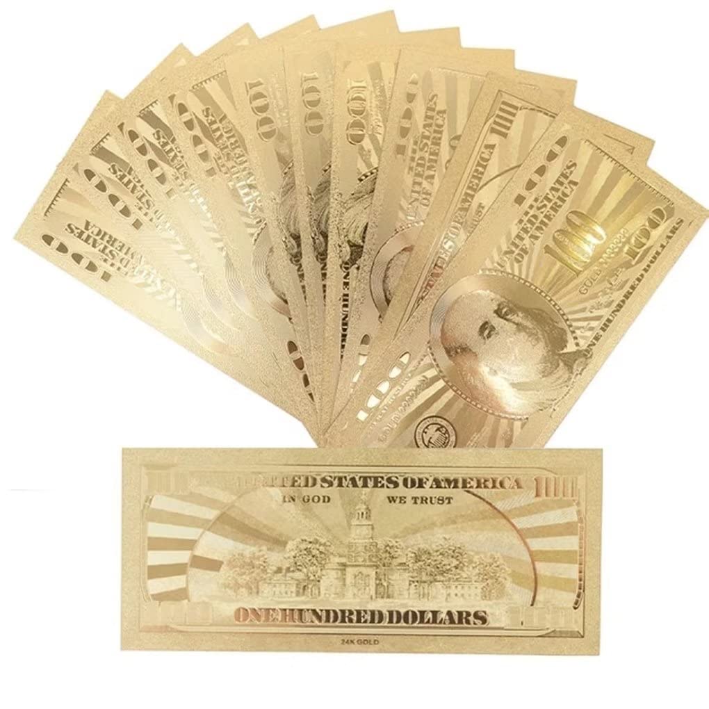 10pcs 100 Dollar Bills, $100 24K Leaf Bills For Notes Album