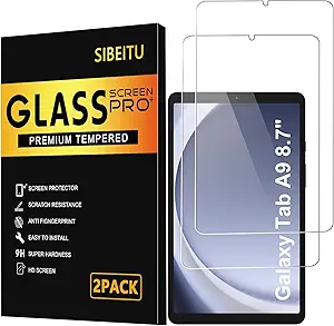 SIBEITU 2 Pack Screen Protector for Samsung Galaxy Tab A9 2023, 8.7 Inch HD Clear 9H Hardness Tempered Glass Film for Galaxy Tab A9, Scratch Resistent, Touch Sensitive, No Air Bubbles