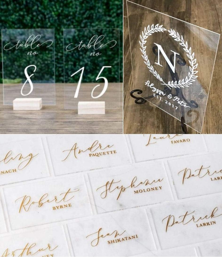 DistinctAndUnique 30 Laser Cut Clear Acrylic Blank Shapes for Wedding Welcome or Table Signs, Seating Place Cards & Numbers Guestbook Birthday Events DIY Calligraphy Lettering (3" x 4")