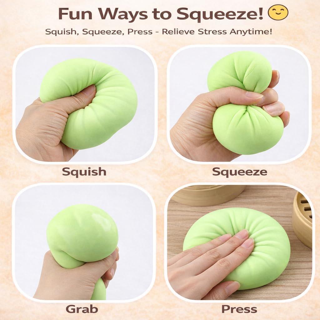 Dumpling Squishy Toys, Giant Mystery Squishy Dumpling Toy Fidget Sensory Stress Ball, Cute Steamer Bun Design, Glitter Dumpling Toys Stress & Anxiety Relief Toy for Kids & Adults Non-Edible (Green)