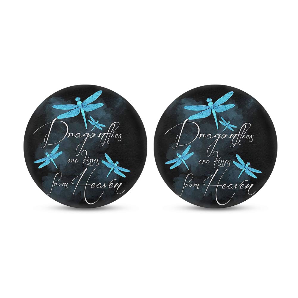 Binienty Blue Dragonfly Print Absorbent Car Cup Holder Coasters Universal Fit 2 Pcs Set, Dragonflies are Kisses from Heavens Printed