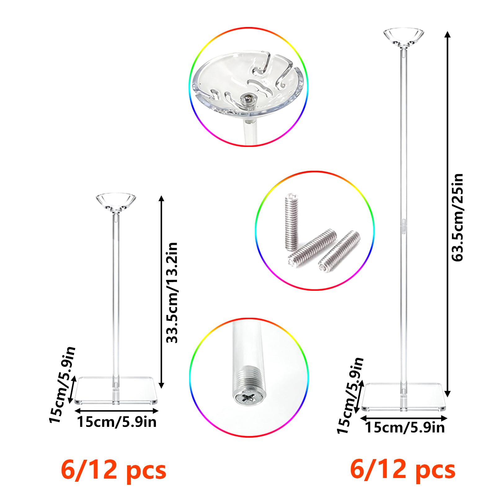 Wiederverwendbares Acryl-Ballonständer-Set – robustes Tischdisplay mit Stäben und Basis, Ballonständer für Tafelaufsätze, Tafelaufsatz, Tischdekoration für Partys (30,5 cm, 40,6 cm)