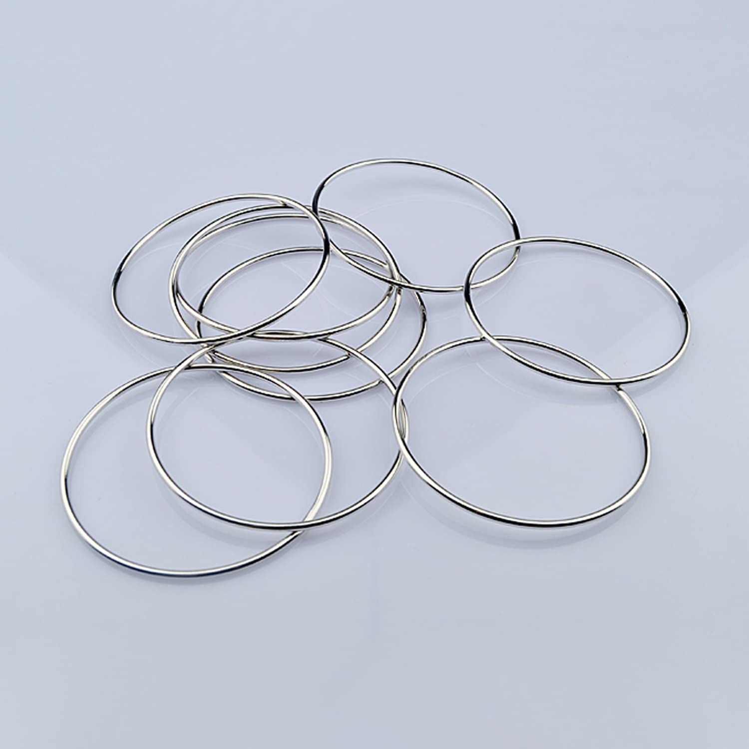 Dankadi Bracciale lucido fine in 925 argento 2 mm largo, set 1/2/3 impilabile 60 65 68 mm, diametro cerchio rotondo liscio pieno, semplice classico, fai da te