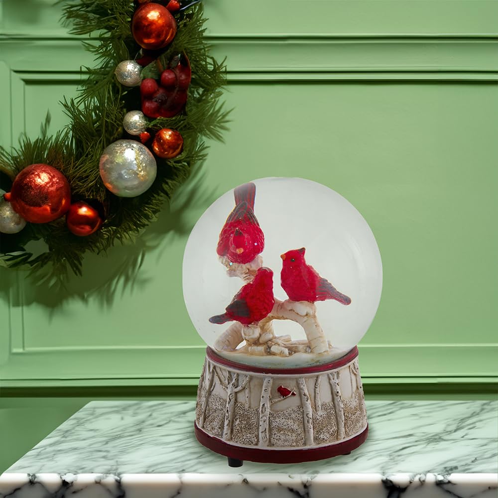 Kurt Adler J3279 - Figura de globo de nieve musical de resina roja cardenal de 4 pulgadas que reproduce We Wish You A Merry Christmas