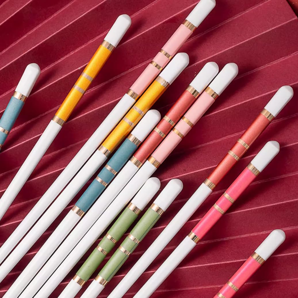 Coffret cadeau de baguettes en porcelaine chinoise, 10 paires de baguettes réutilisables lavables au lave-vaisselle, coffret cadeau avec étui, baguettes antidérapantes en céramique osseuse de hau