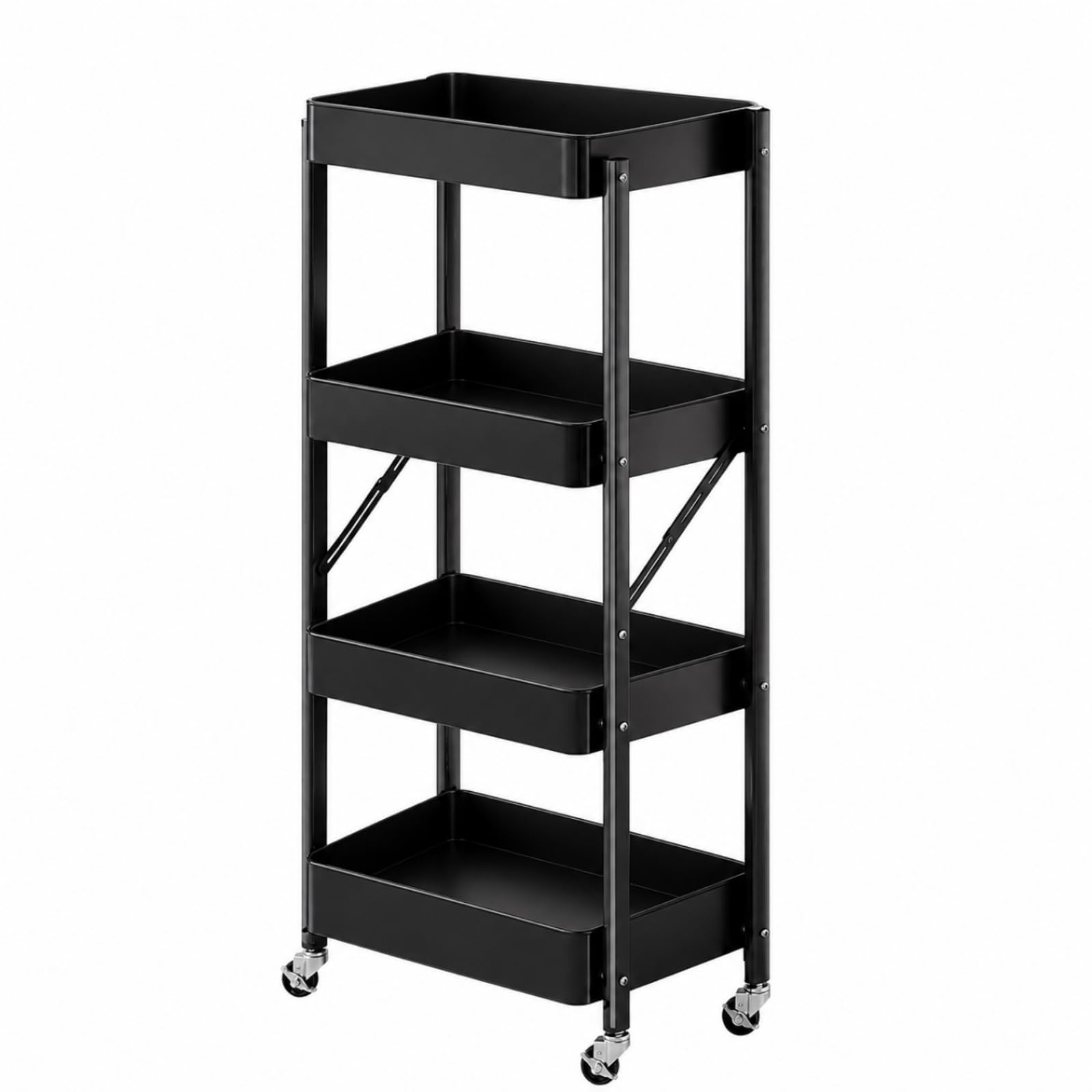 Qianly Carrito con Ruedas Plegable Carrito Almacenamiento con Ruedas, Estrecho, para Dormitorio, Negro, Sin Pasamanos