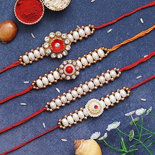 Image of eCraftIndia Rudraksha Rakhi with Roli Chawal Pack