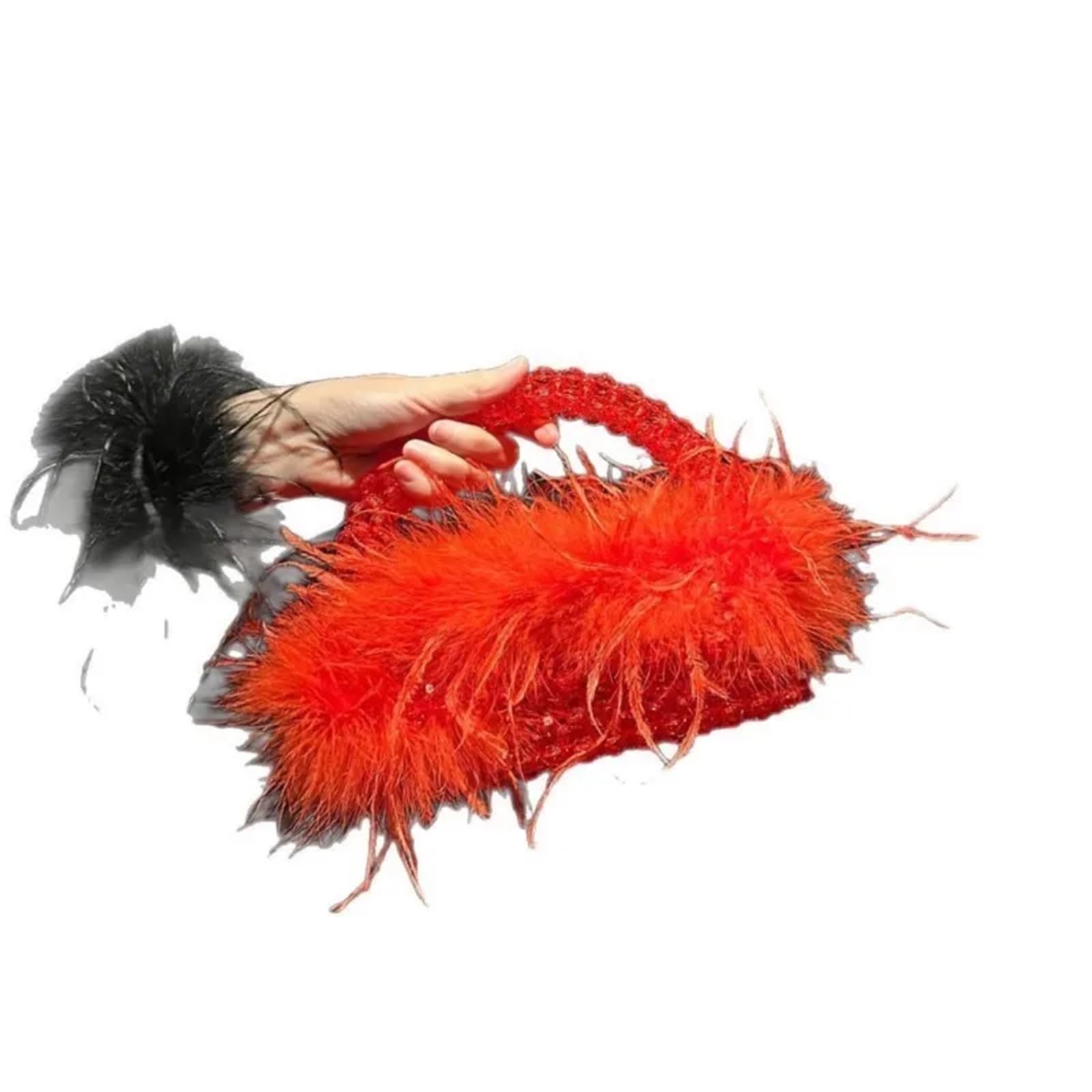 Bolso fiesta Bolso de noche piel avestruz con plumas, bolso cuentas, cruzado, aberturas, mano bajo el brazo