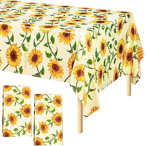 durony 2 Pieces Sunflower Plastic Tablecloths Spring Sunflower Table Cover Rectangular Sunflower Tablecover Yellow Floral Holiday Table Cover for Sunflower Theme Birthday Party Supplies, 54 x 108 Inch