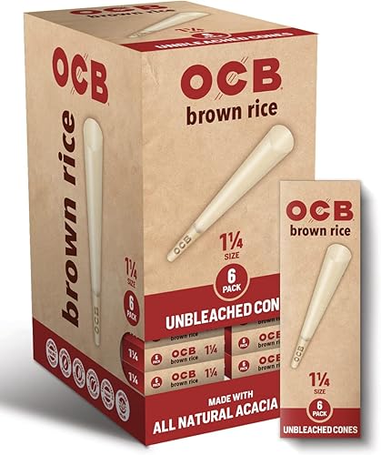 OCB Conos de papel de liar preenrollados de arroz integral sin blanquear 1 Tamaño (3.307 in) Tamaño - 6 conos
