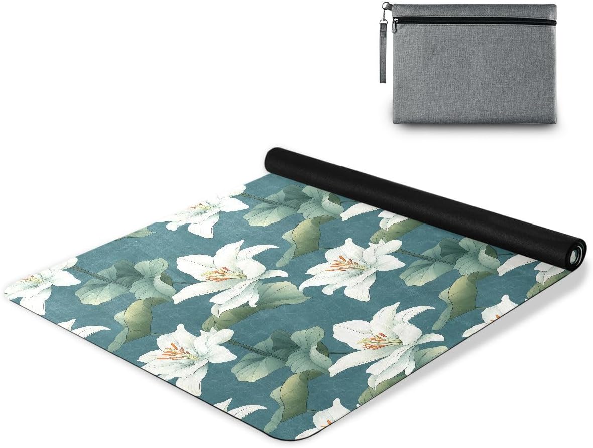 ALAZA Beautiful White Lily Floral Yoga Mat Non Slip Fitness Exercise Mat, Workout Mat for Yoga, Pilates and Floor Exercises