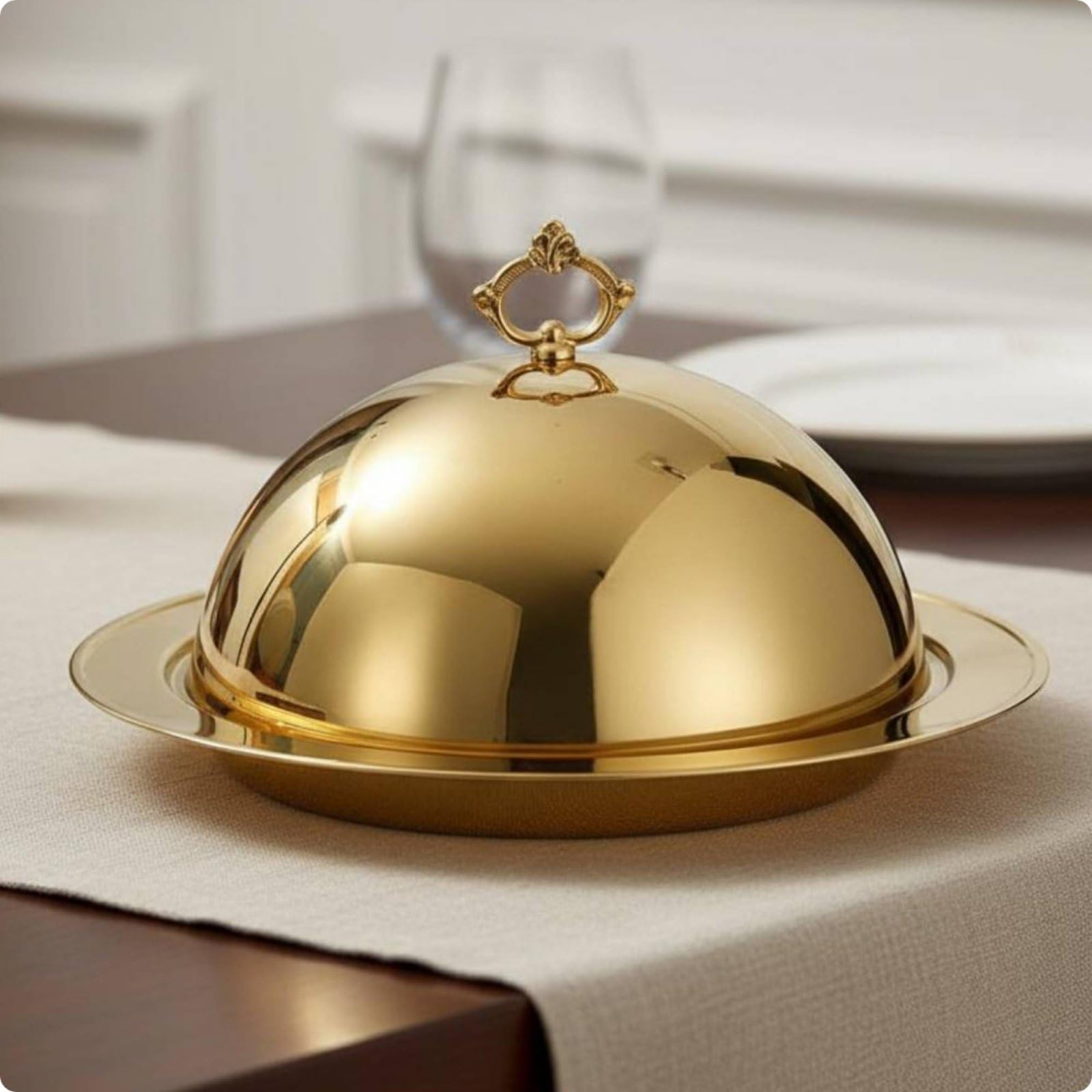 rockible Vassoio Acciaio Inox con Coperchio Domed Cupola Manico Oro Piatto da Portata Resistente Funzionale Adatto per Servizio Tavola Hotel Catering Ristorante Buffet, Oro