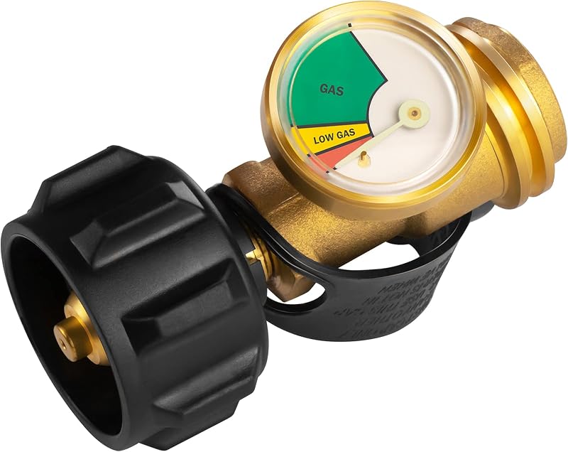 Indicador de nivel de indicador de tanque de propano, detector de fugas para parrilla de Gas para barbacoa tipo 1 | Medidor de propano universal para tanques de 5 a 40 lb con conexión QCC1 tipo 1 y dial codificado por colores para barbacoa, parrilla de gas, autocaravana