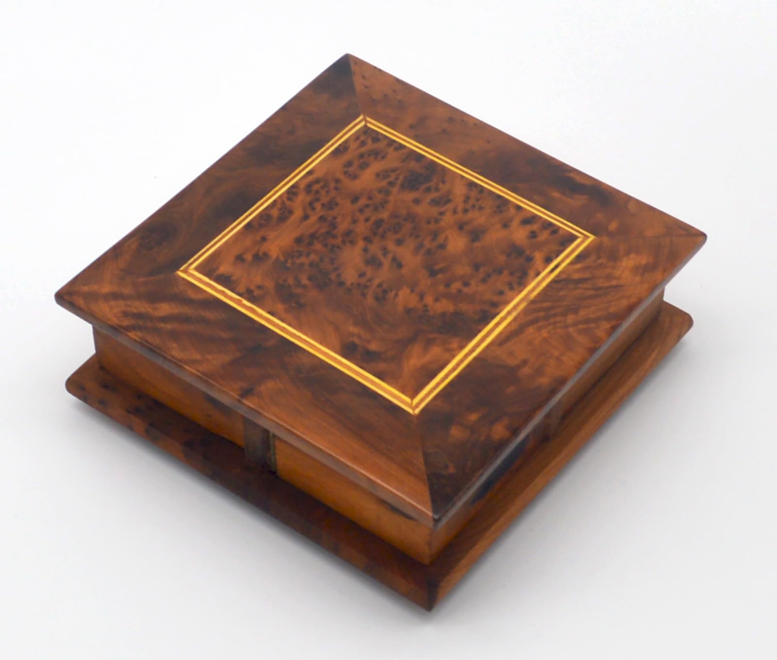 Hand made Thuya Wood Moroccan chest of 4 sliding Box with orange tree wood insert - L18 W18 H6 Cm