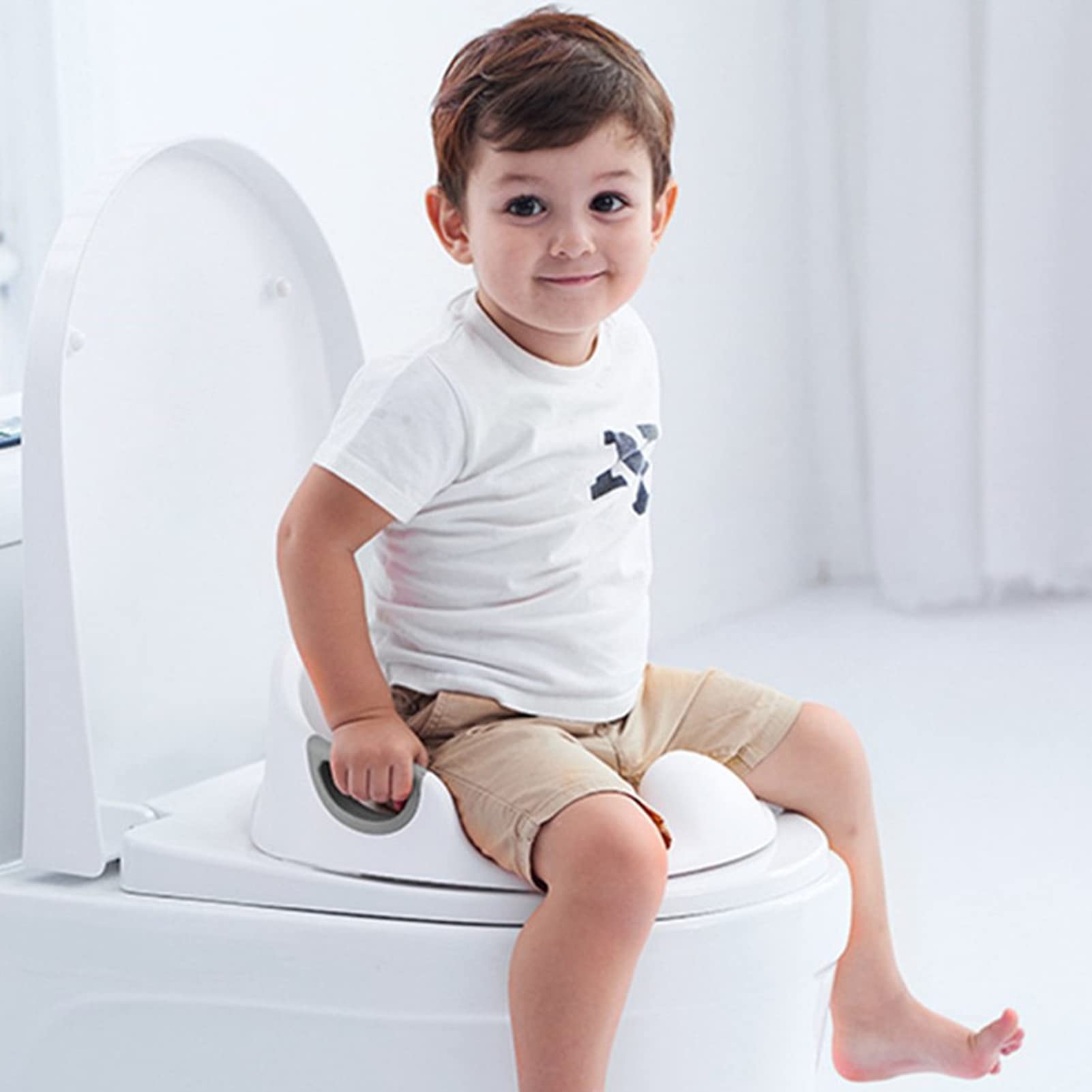 Ifantaisie Pot Réducteur Toilette Avec Marche Pliable - Siège Apprentissage Propreté Enfant 1-7 Ans Blanc Gris