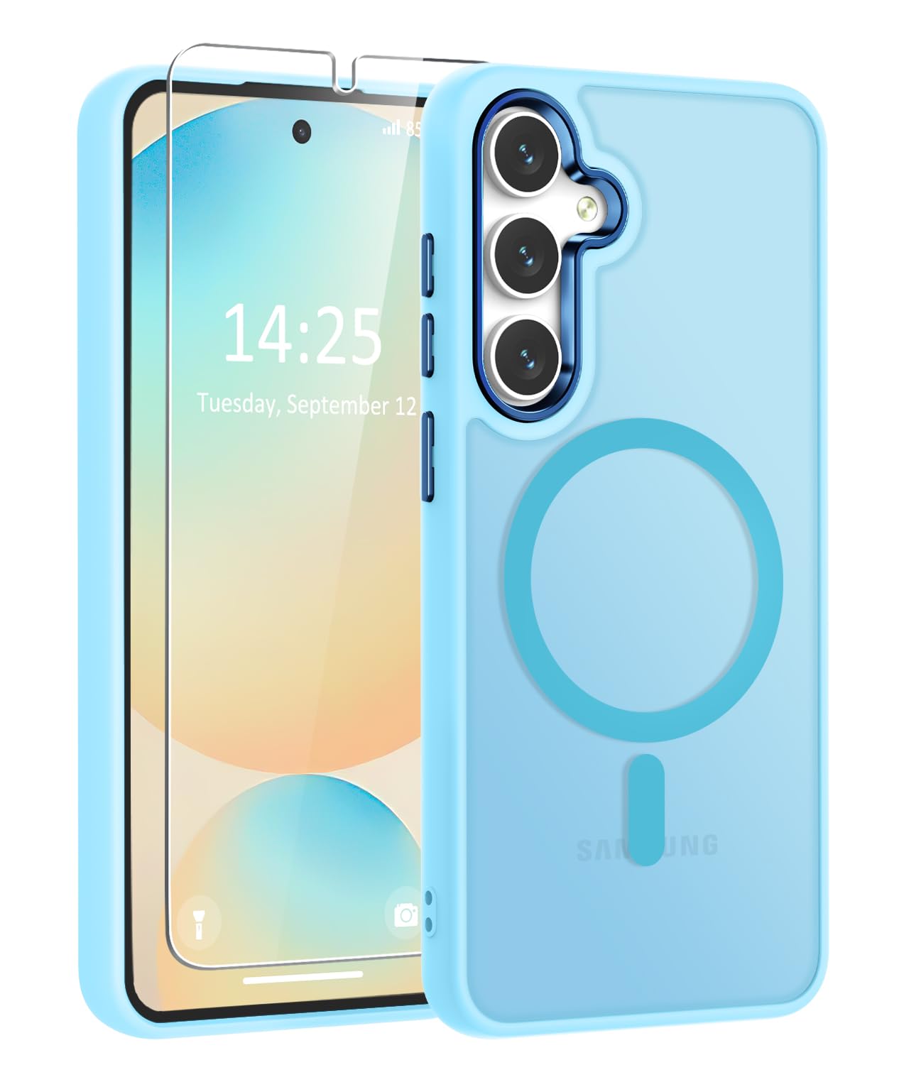 WRJ for Samsung Galaxy S24 Case with Screen Protector,[Compatible with Magsafe] Magnetic Slim Matte Translucent Phone Case Women Men Shockproof