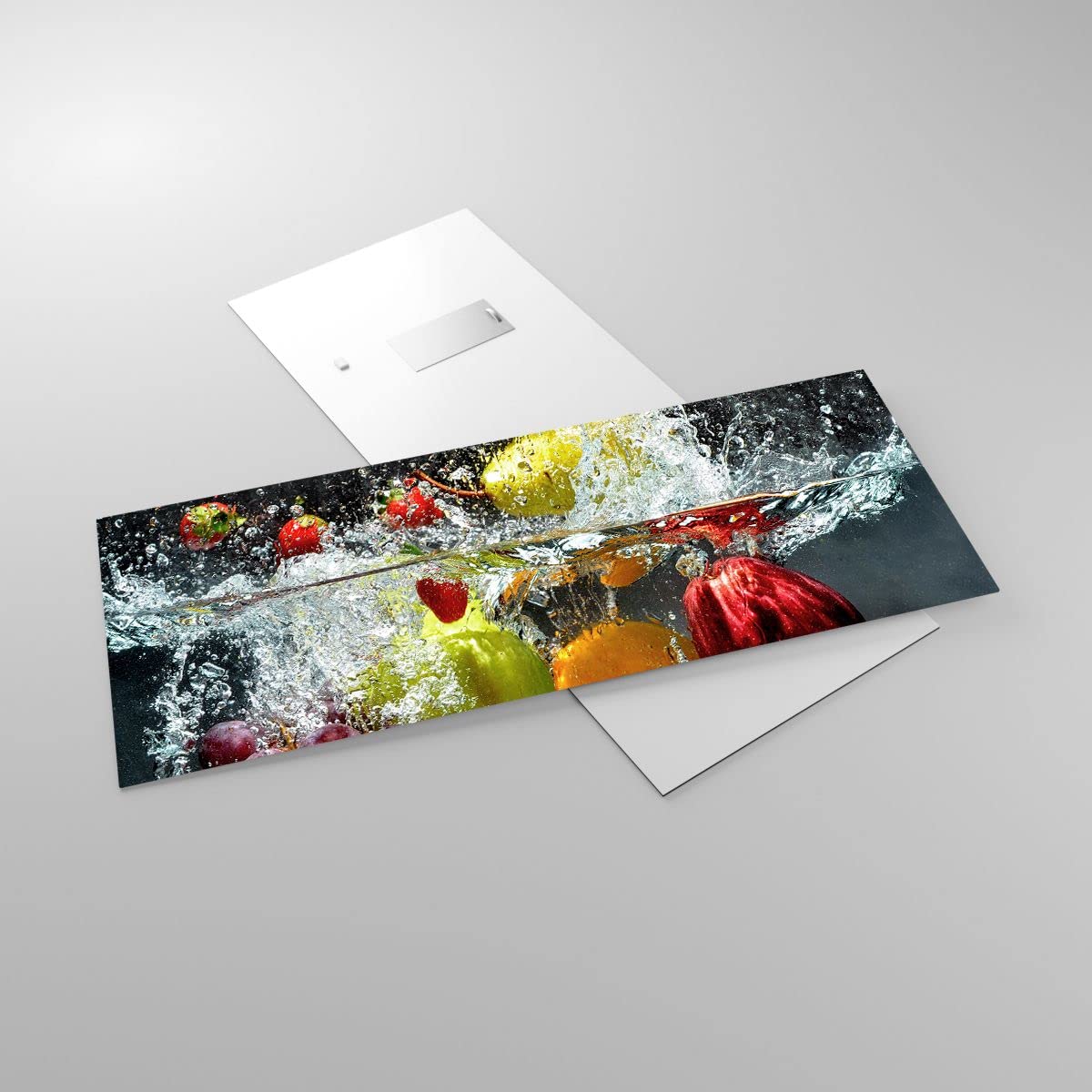 Moderne Impression sur Verre 100x40cm Image Tableau en Verre Decoration Murale Fruits eau éclaboussures nourriture Grand Tableaux Decoratifs Muraux Chambre Panoramique Deco Salon Art GAB100x40-2972