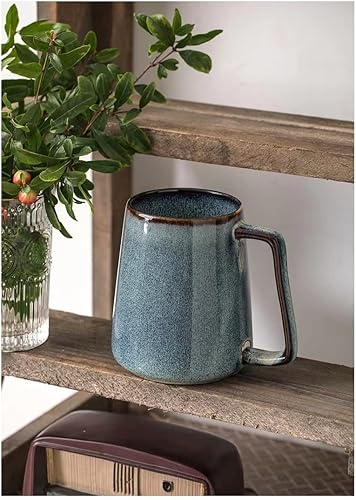 Miniatura 5 de Tazas de café de cerámica de 24 onzas23.7 fl oz con mango dorado, taza de té extra grande para oficina y hogar, regalo y regalo, azul, extra grande