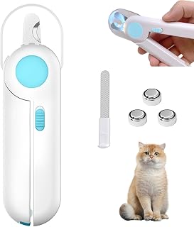 Uncle Yang Tier Nagelknipser mit LED Licht – Krallenschneider aus Edelstahl mit Feile & Spritzschutz, Haustier Krallenschere für Katzen Hunde Kaninchen Kleintiere (Blau)