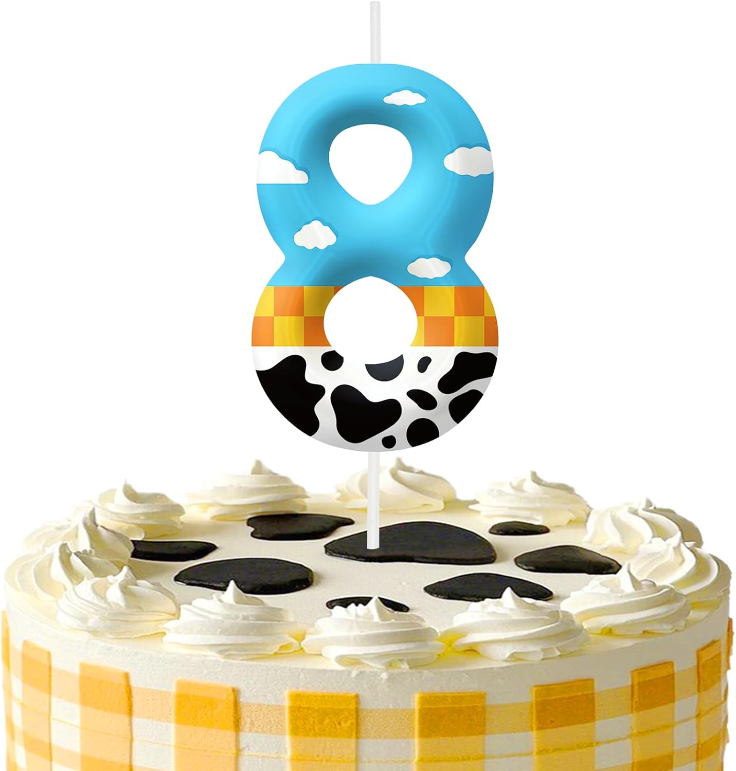 Blue White 8th Birthday Candles, Number 8 Candle Cake Topper for Cartoon Themed Birthday Cake Decorations, Candles for Boys Girls Party Supplies