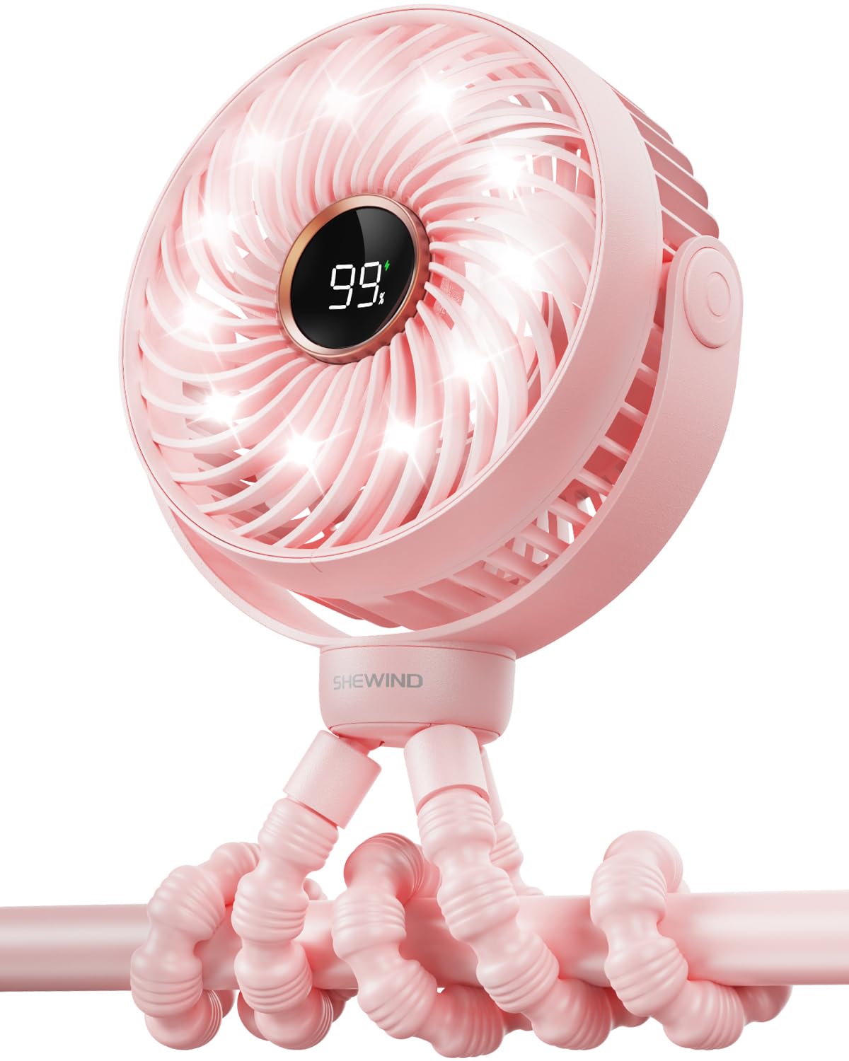Stroller fan, 3600mAh Portable Battery Operated Smal Clip on Fan, 4 Speed Rechargeable Mini Personal Cooling, Travel for Baby Car Seat Crib (Pink)