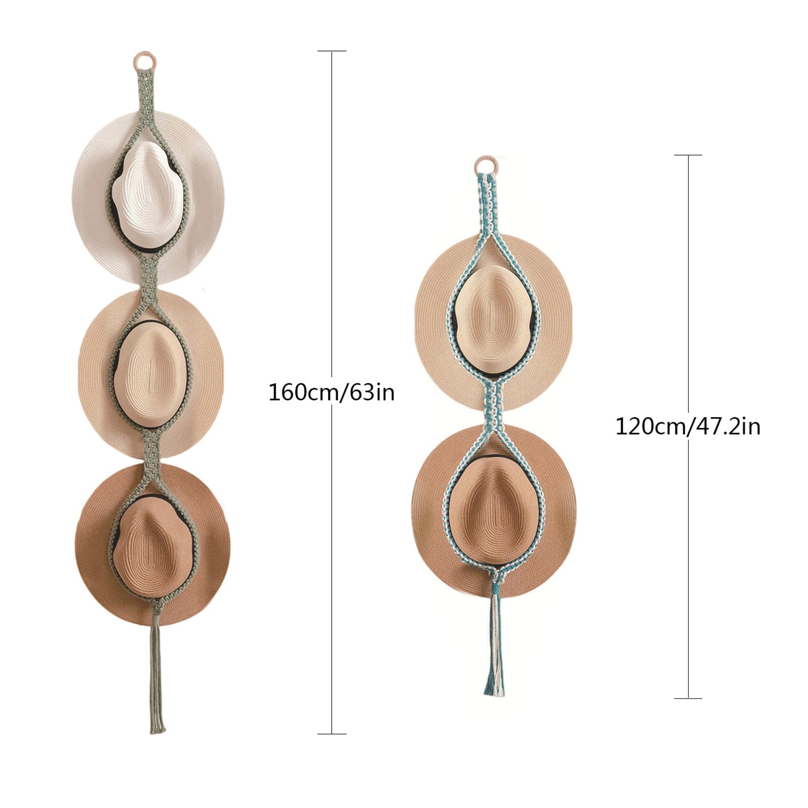2Pack Hat Racks Hat Hangers per Parete, Boho Mano Tessitura Tappi Storage Display Organizer con Nappe Decorative,Ab